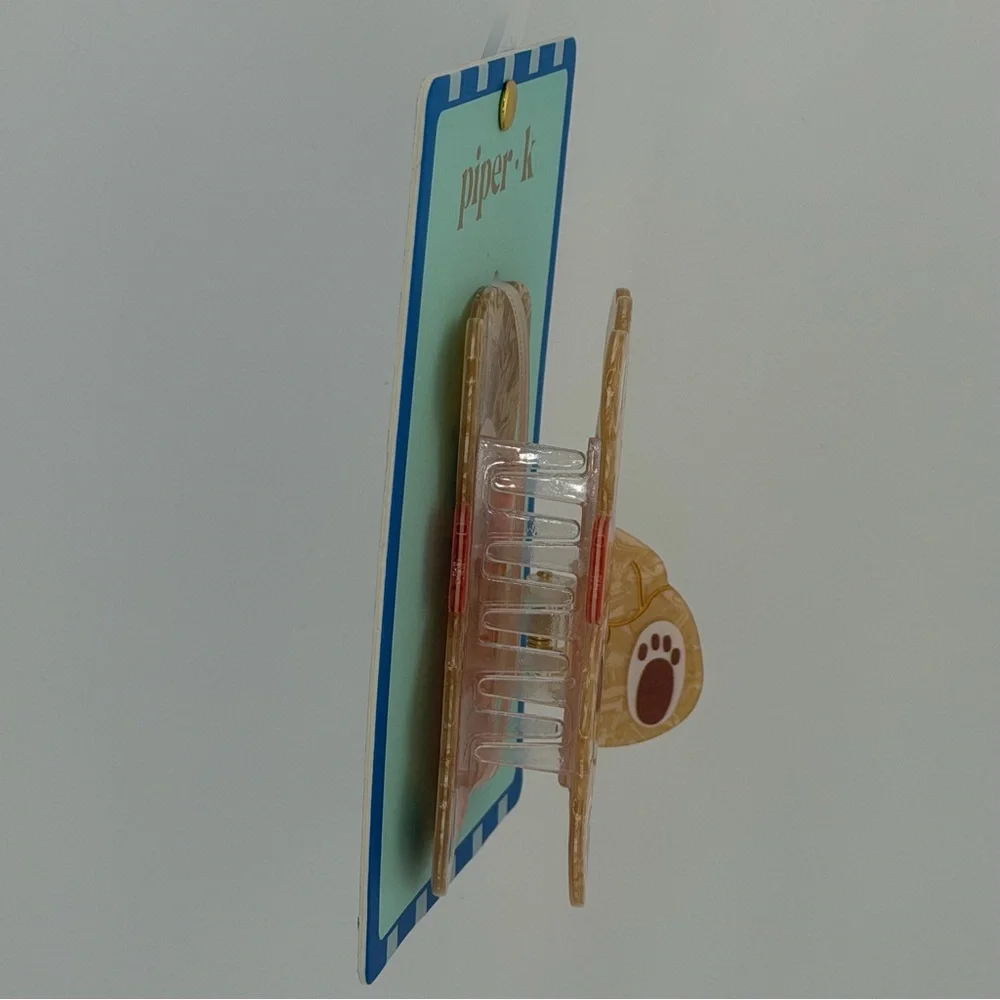 Piper K Teddy Bear Pink Bow Hair Claw Clip brown Pink